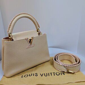 Louis Vuitton Rare Pink and Cream Capucines BB in Grained Taurillon Leather